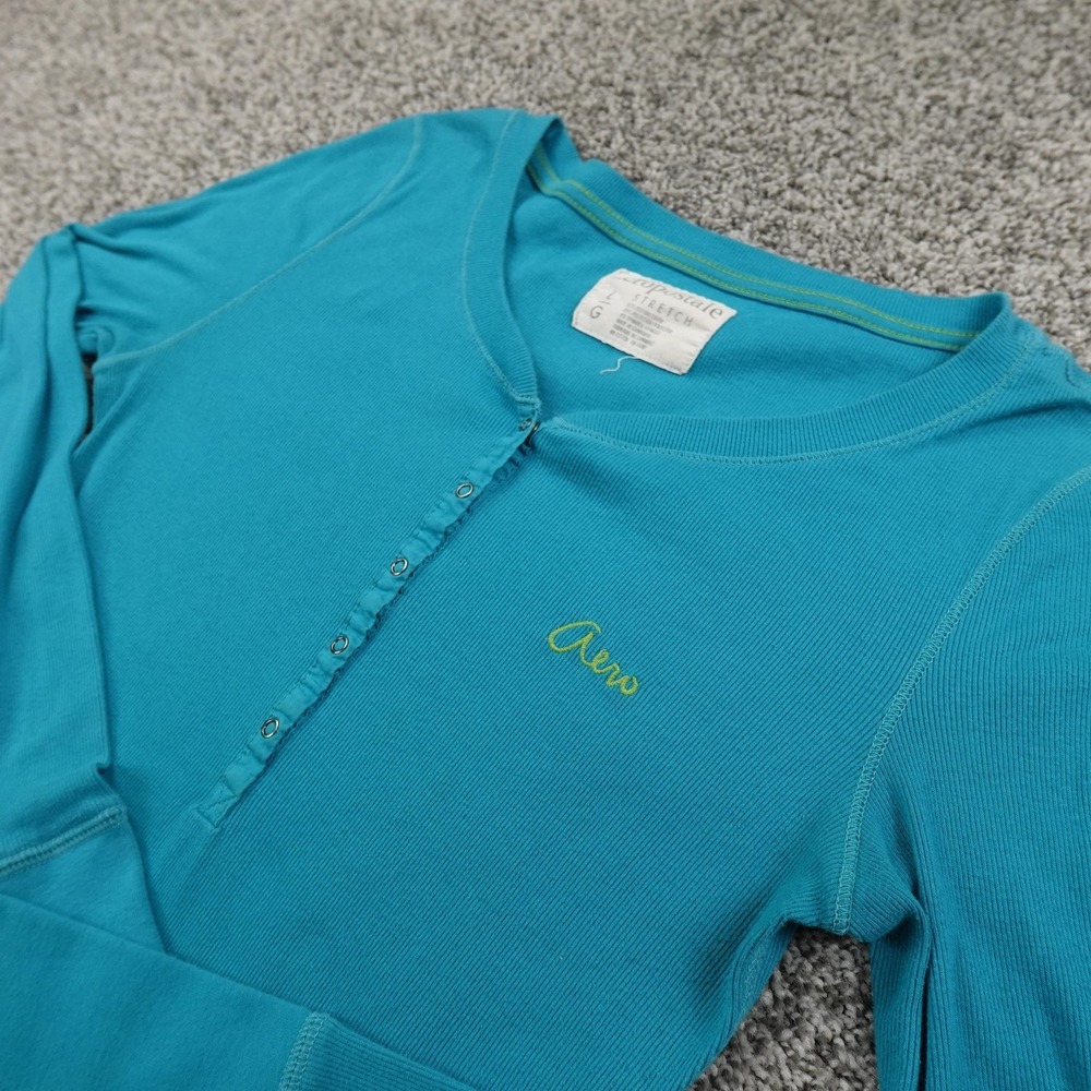 Aeropostale Shirt Womens L Blue Henley Babydoll Top Bella Swan Elena Gilbert Y2K